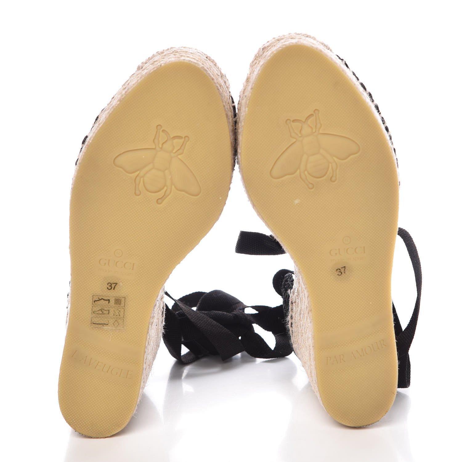 Gucci Cotton Crochet Pearly GG Ankle Wrap Platform Espadrille Wedges 37 Black 5 of 11