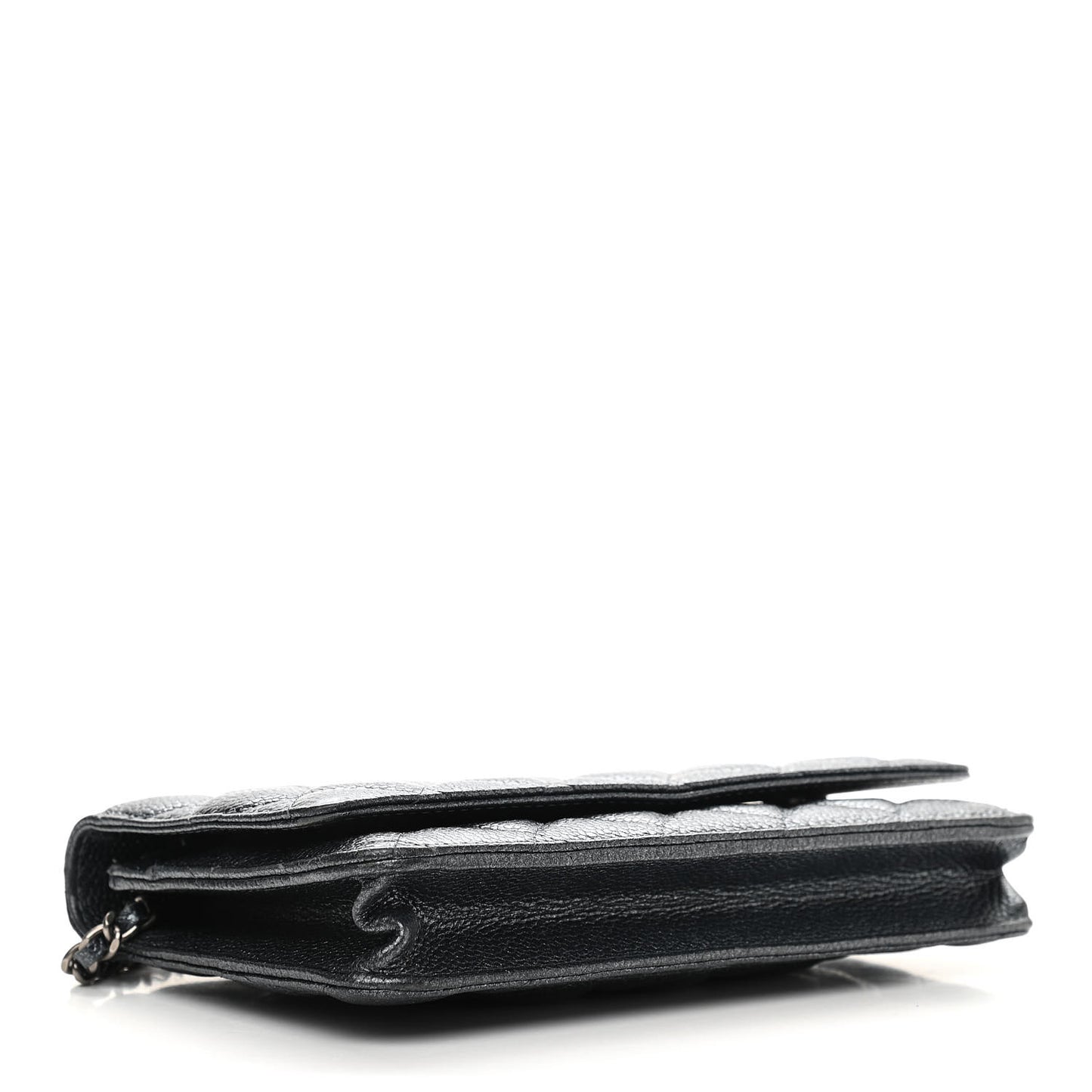 Iridescent Caviar Quilted Wallet On Chain WOC Black