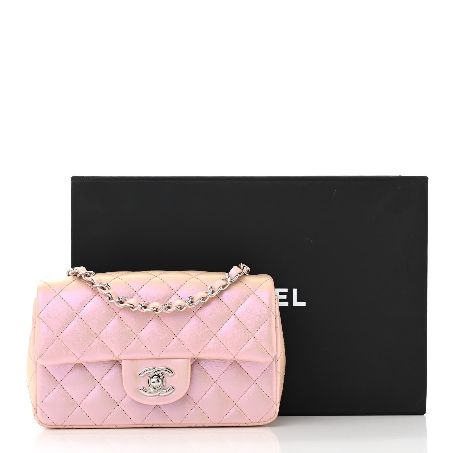 Chanel Iridescent Calfskin Quilted Mini Rectangular Flap Pink