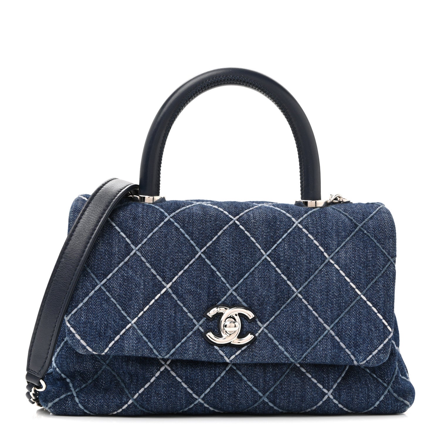 Chanel Denim Quilted Mini Coco Handle Flap Blue 3 of 40