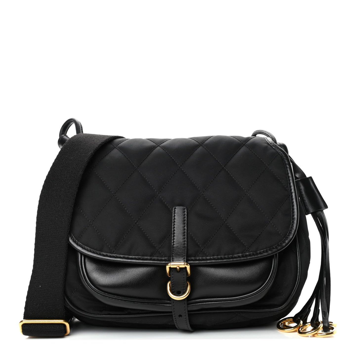 Tessuto Nylon City Calfskin Quilted Crossbody Black