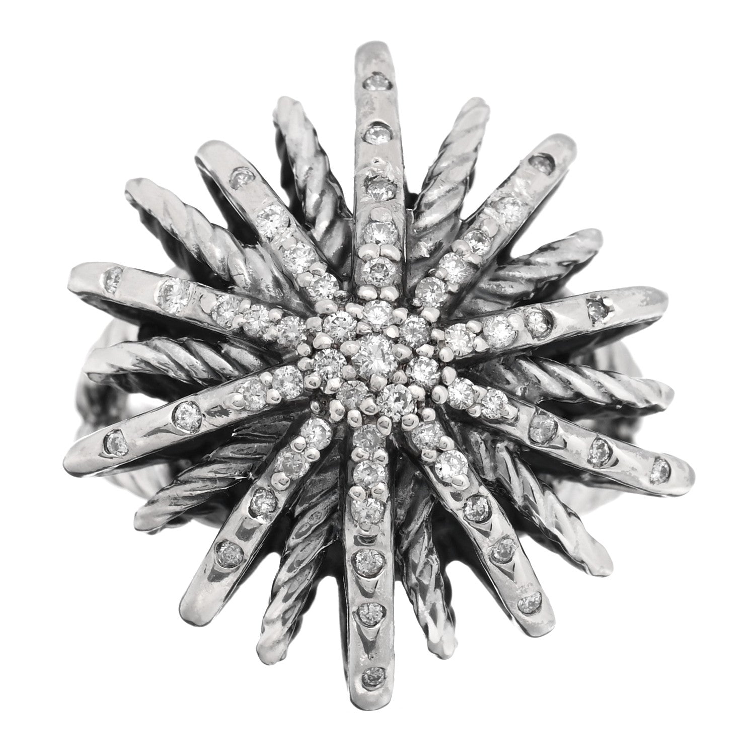 David Yurman Sterling Silver Diamond 25mm Starburst Ring 57 8 1 of 4