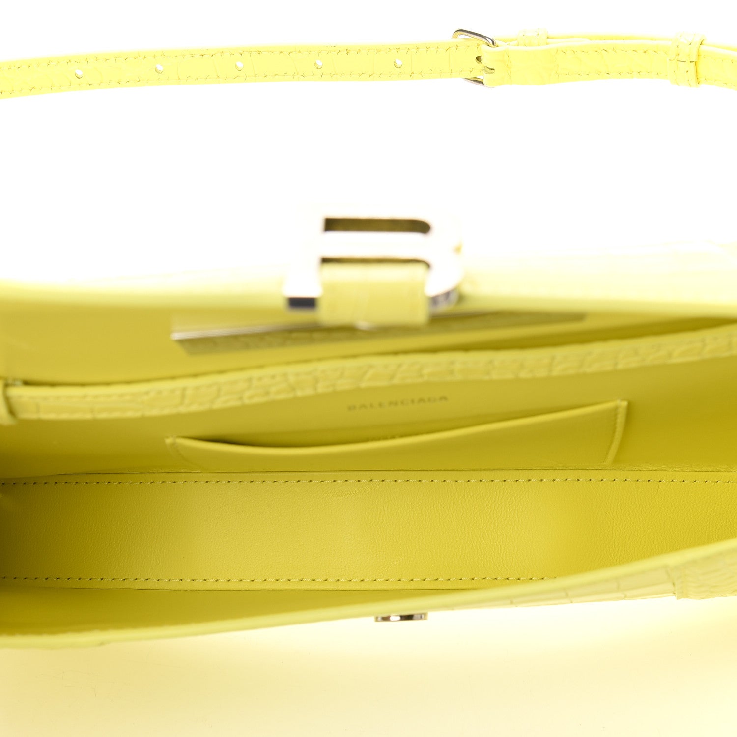 Balenciaga Shiny Calfskin Crocodile Embossed Hourglass Stretch Sling Shoulder Bag Light Yellow 5 of 10