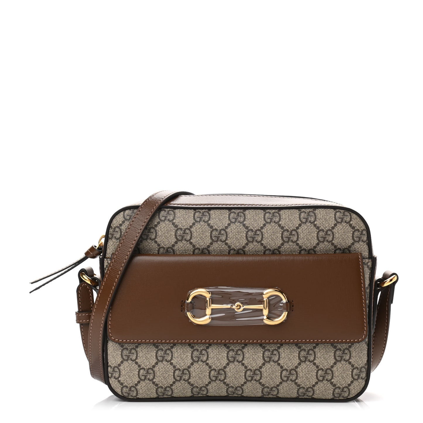 GG Supreme Monogram Small Horsebit 1955 Shoulder Bag Beige Brown Sugar
