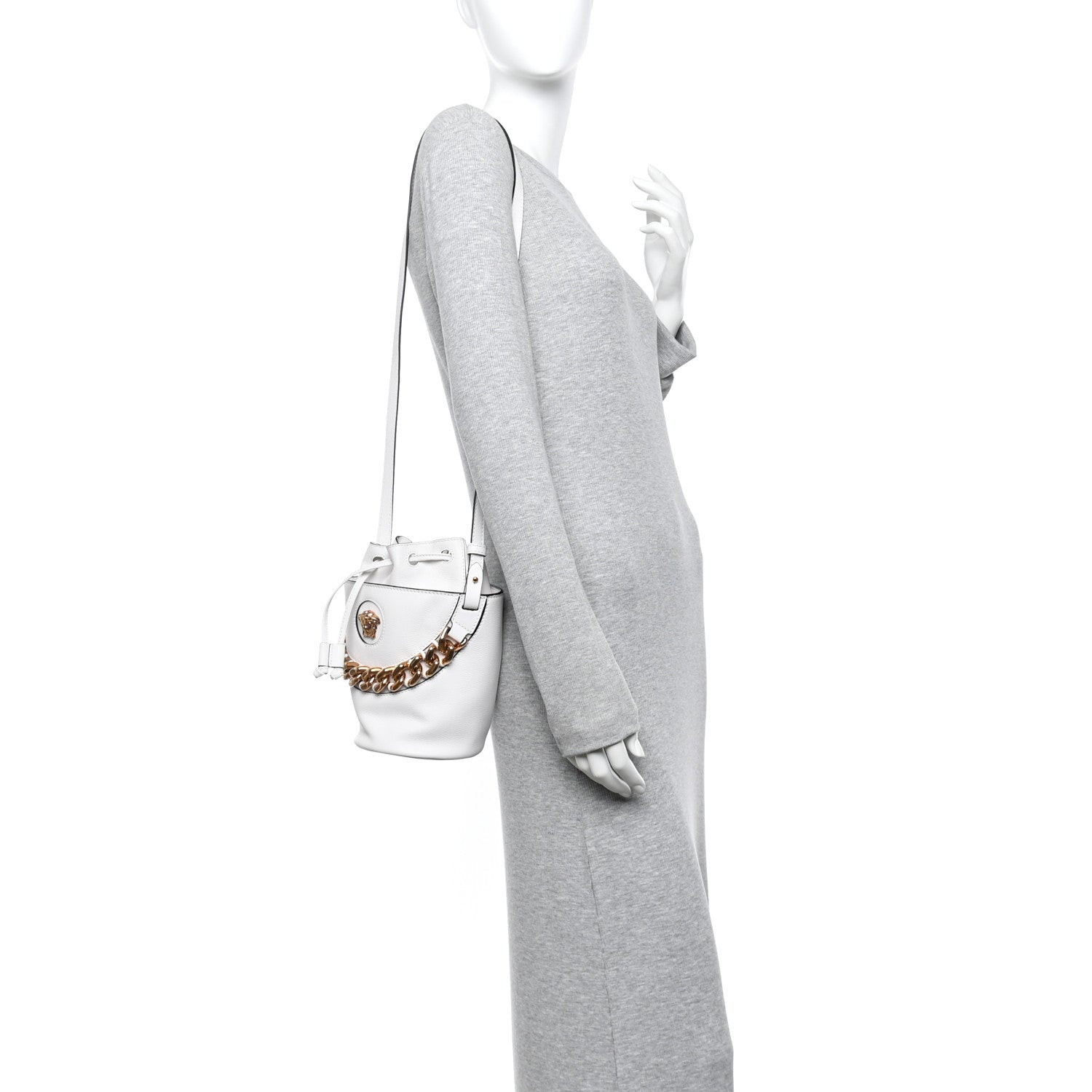 Versace Grained Calfskin La Medusa Drawstring Bucket Bag Optical White 2 of 11