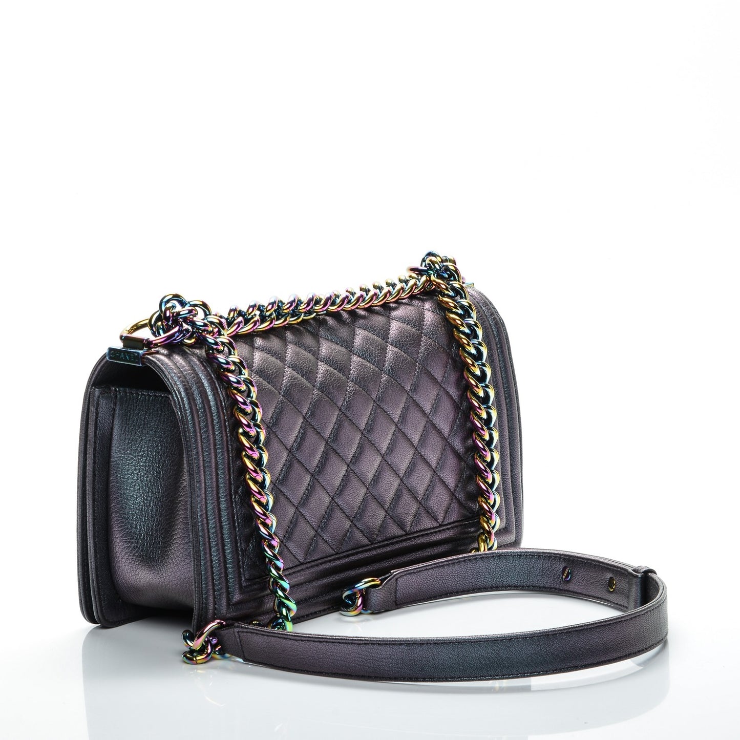 Iridescent Goatskin Quilted Medium Boy Flap Purple