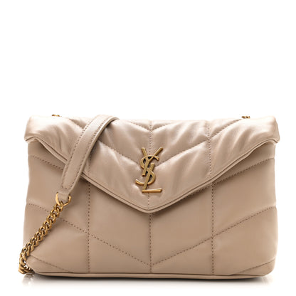 Saint Laurent Lambskin Quilted Toy Loulou Puffer Monogram Chain Satchel Dark Beige 1 of 9