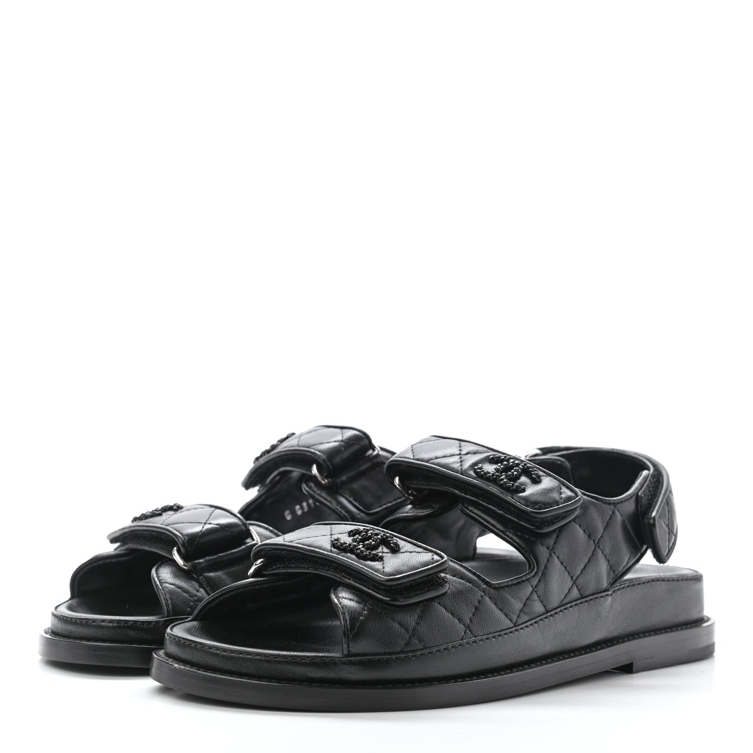 Chanel Lambskin Quilted Velcro Dad Sandals 36 So Black 2 of 8