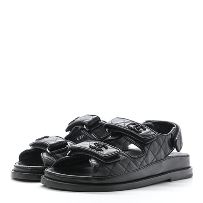 Chanel Lambskin Quilted Velcro Dad Sandals 36 So Black 2 of 8