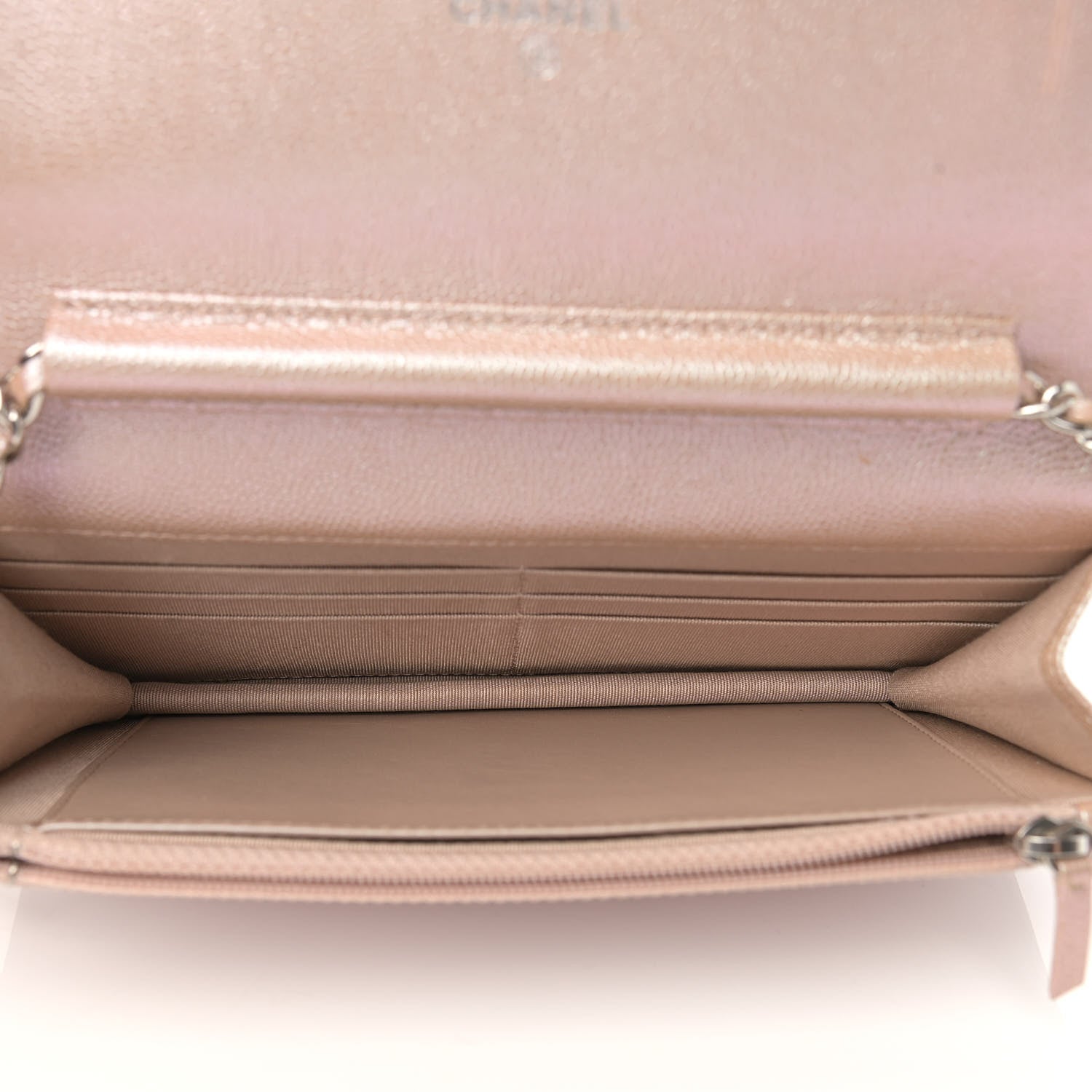 Chanel Metallic Caviar Chevron Quilted Wallet On Chain WOC Light Gold 5 of 10