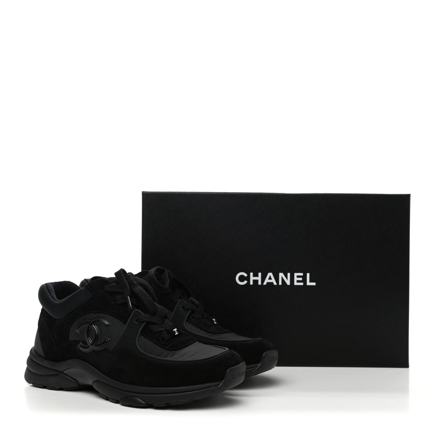 Suede Calfskin Mixed Fibers CC Sneakers 37 Black