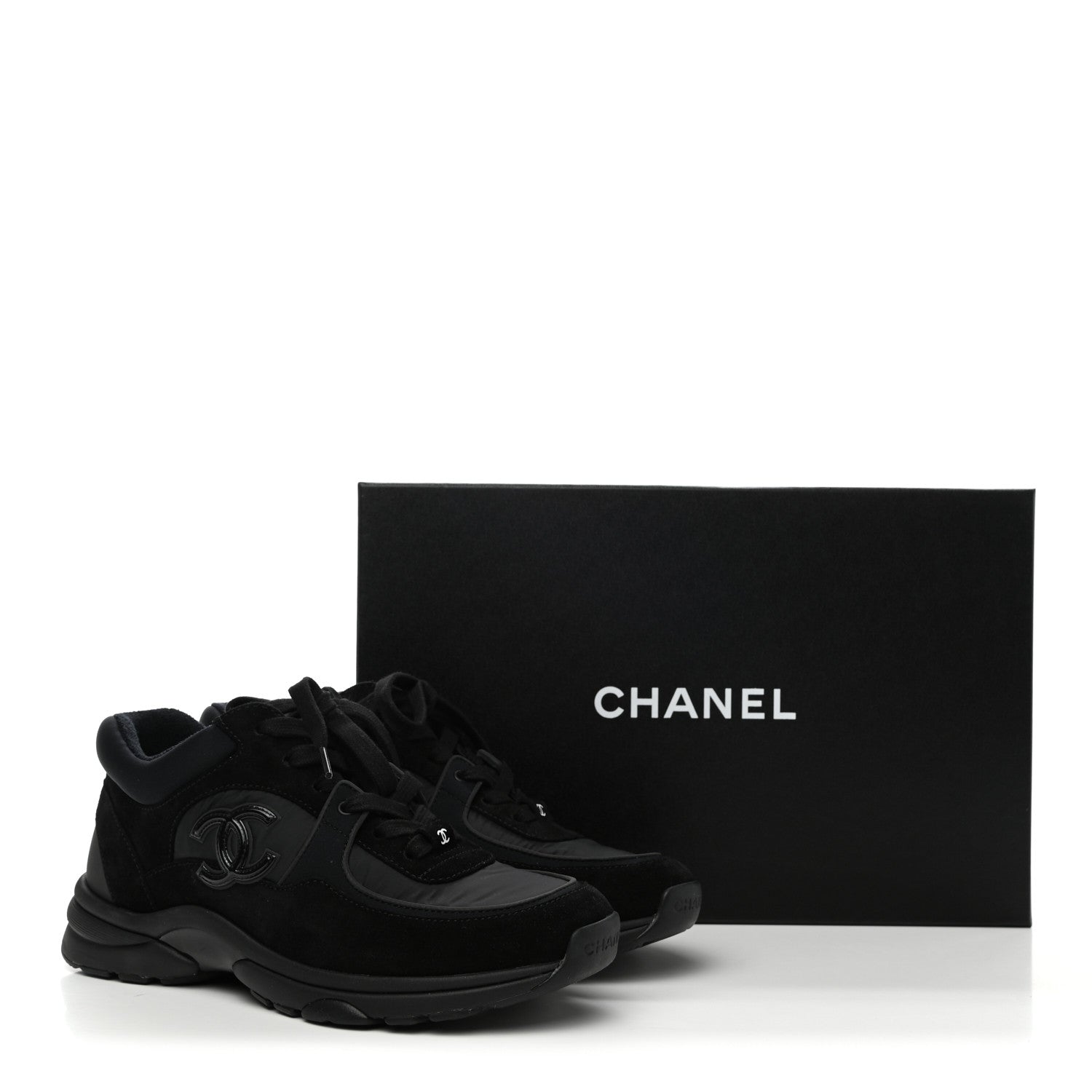 Chanel Suede Calfskin Mixed Fibers CC Sneakers 37 Black 9 of 9
