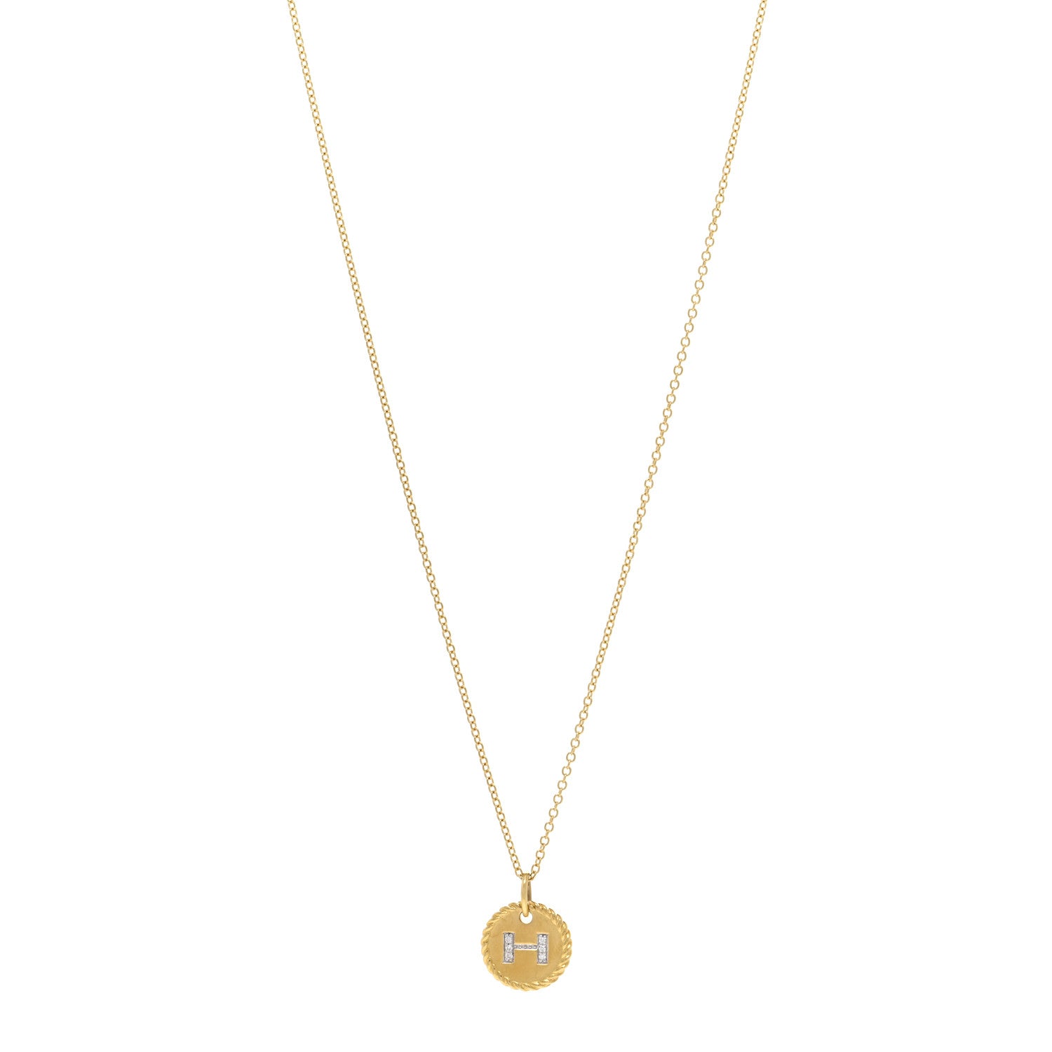 David Yurman 18K Yellow Gold Diamond Initial H Charm Necklace 1 of 4