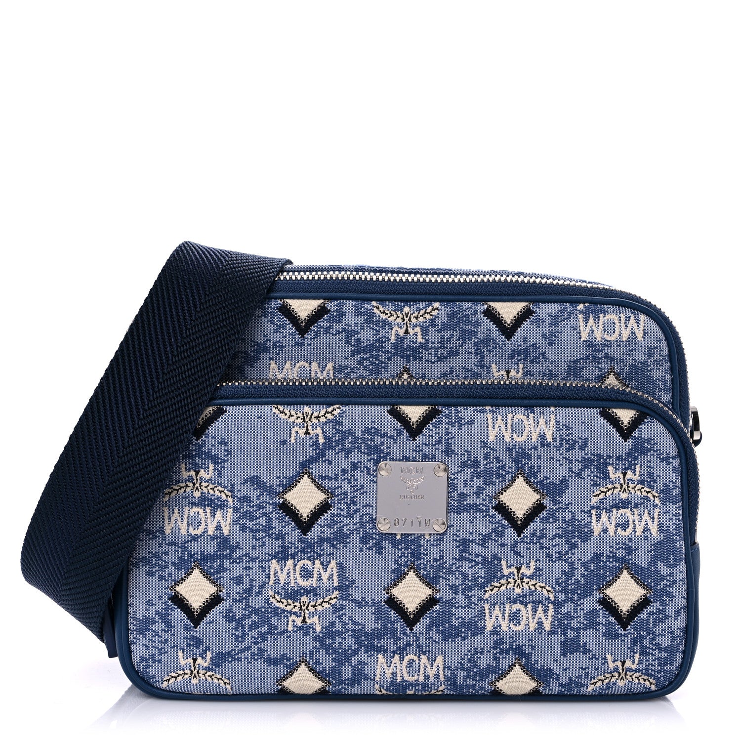 MCM Vintage Jacquard Monogram Small Aren Crossbody Blue 1 of 8
