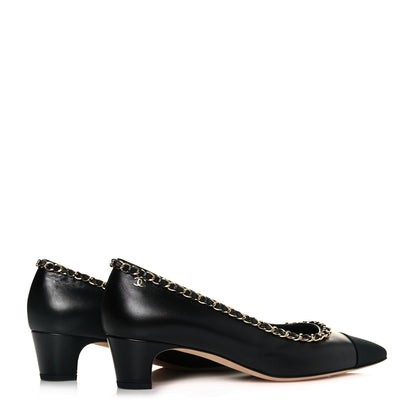 Chanel Lambskin Grosgrain Chain Cap Toe Pumps 39 Black 4 of 8