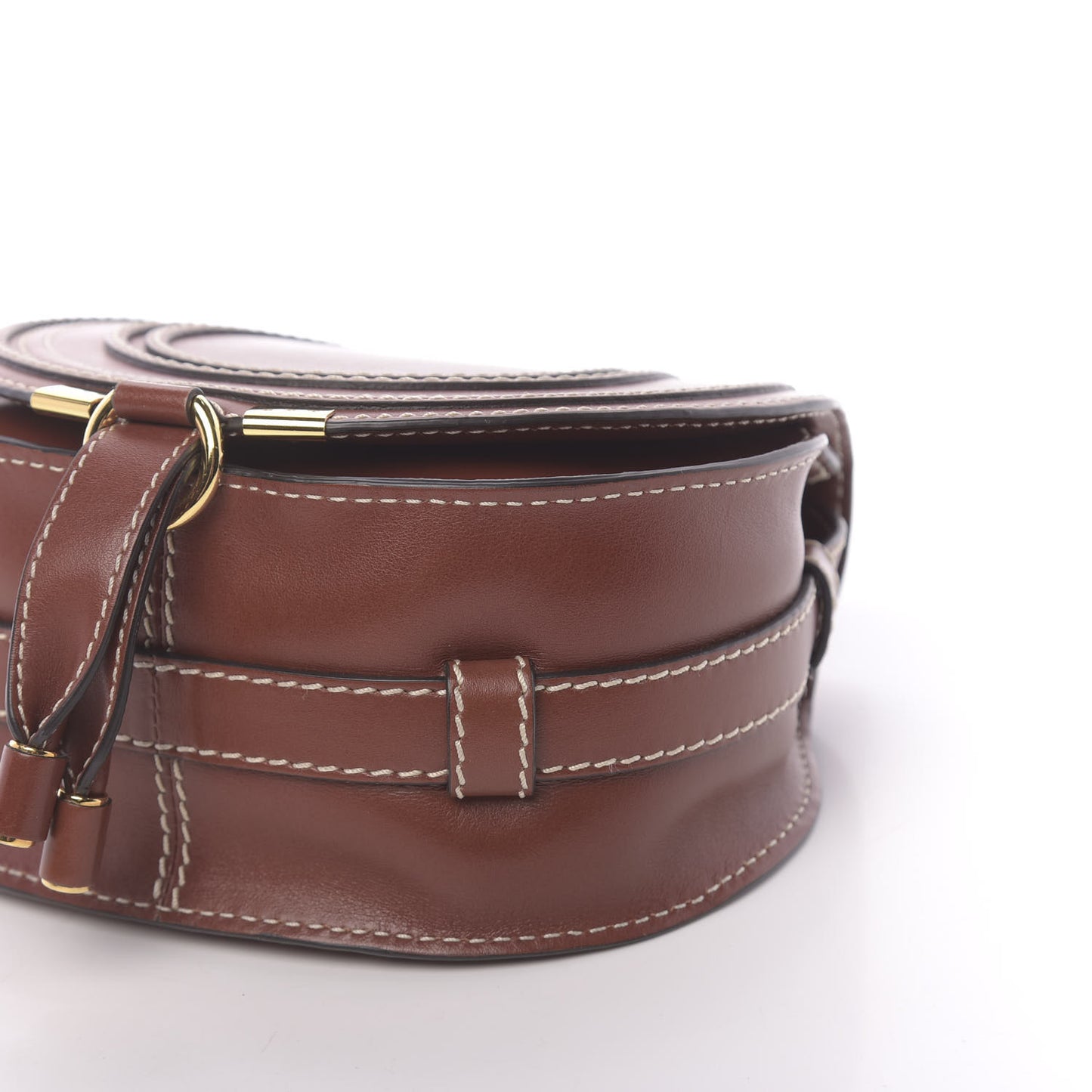 Shiny Calfskin Mini Marcie Round Crossbody Bag Sepia