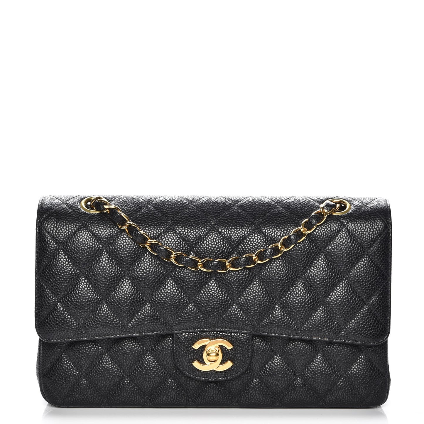 Caviar Quilted Medium Double Flap Black