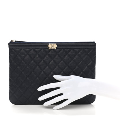 Chanel Caviar Quilted Medium Boy Cosmetic Case Blue 2 of 7