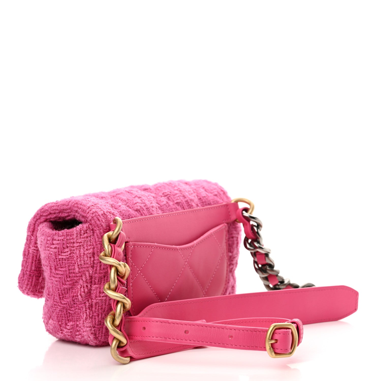 Chanel Tweed Quilted Chanel 19 Waist Bag Pink 3 of 12
