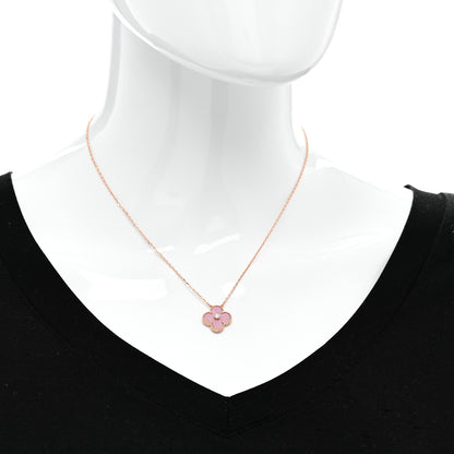 Van Cleef & Arpels 18K Rose Gold Diamond Rhodonite Vintage Alhambra Pendant Necklace 2 of 6