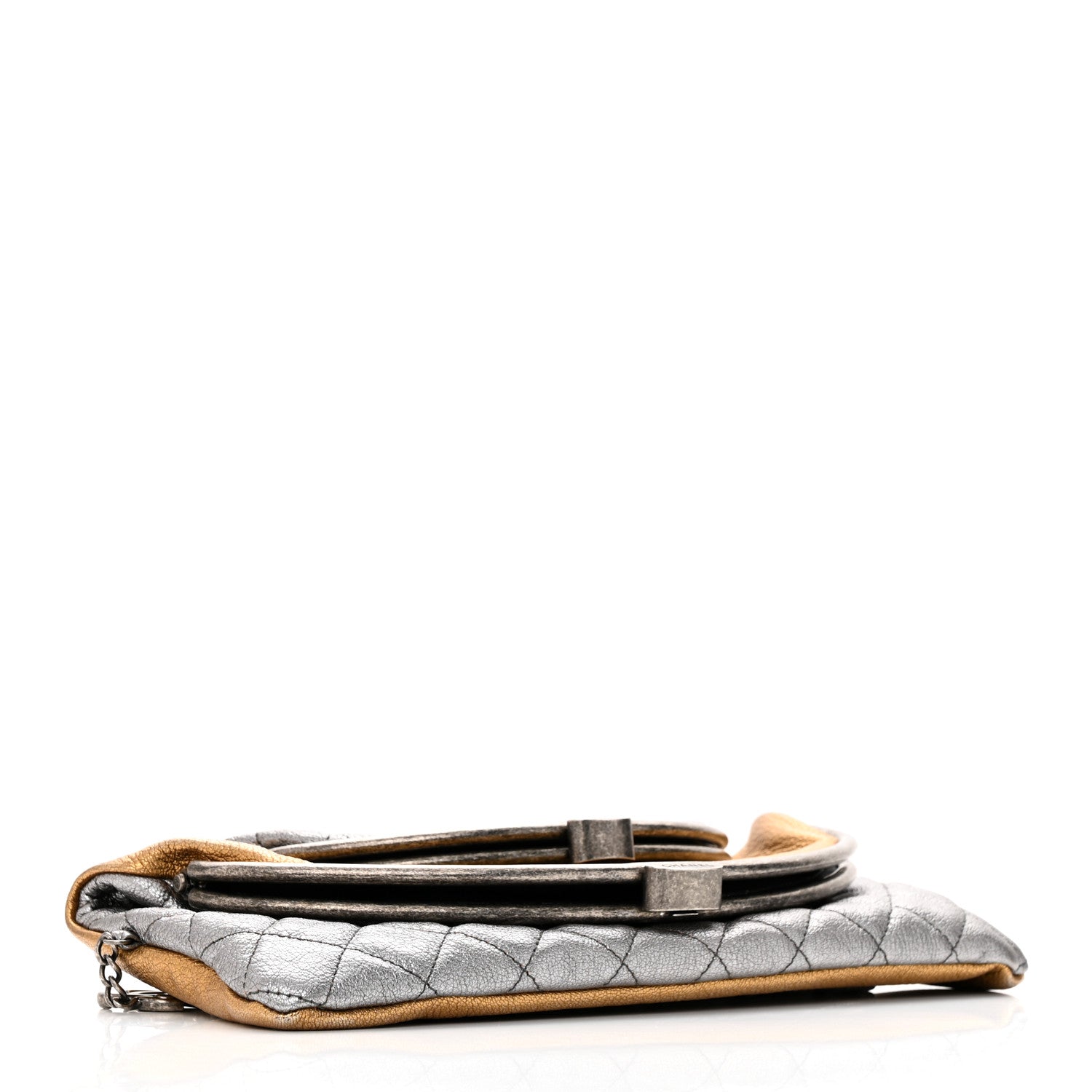 Chanel Metallic Goatskin Quilted Frame Clasp Flap Clutch Silver Gold 3 of 12