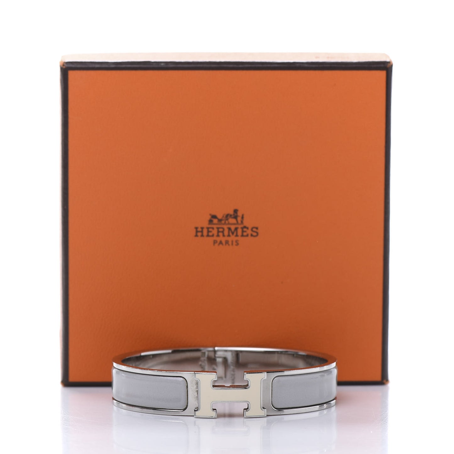 Enamel Narrow Clic Clac H Bracelet GM Blanc Gris Clair