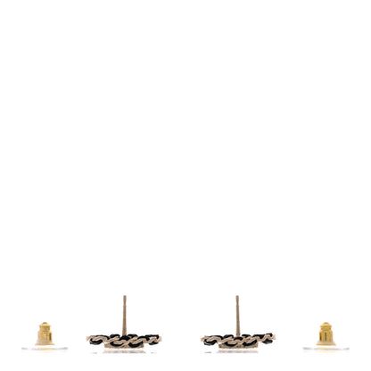 Chanel Crystal Lambskin Chain CC Heart Earrings Gold Black 3 of 5