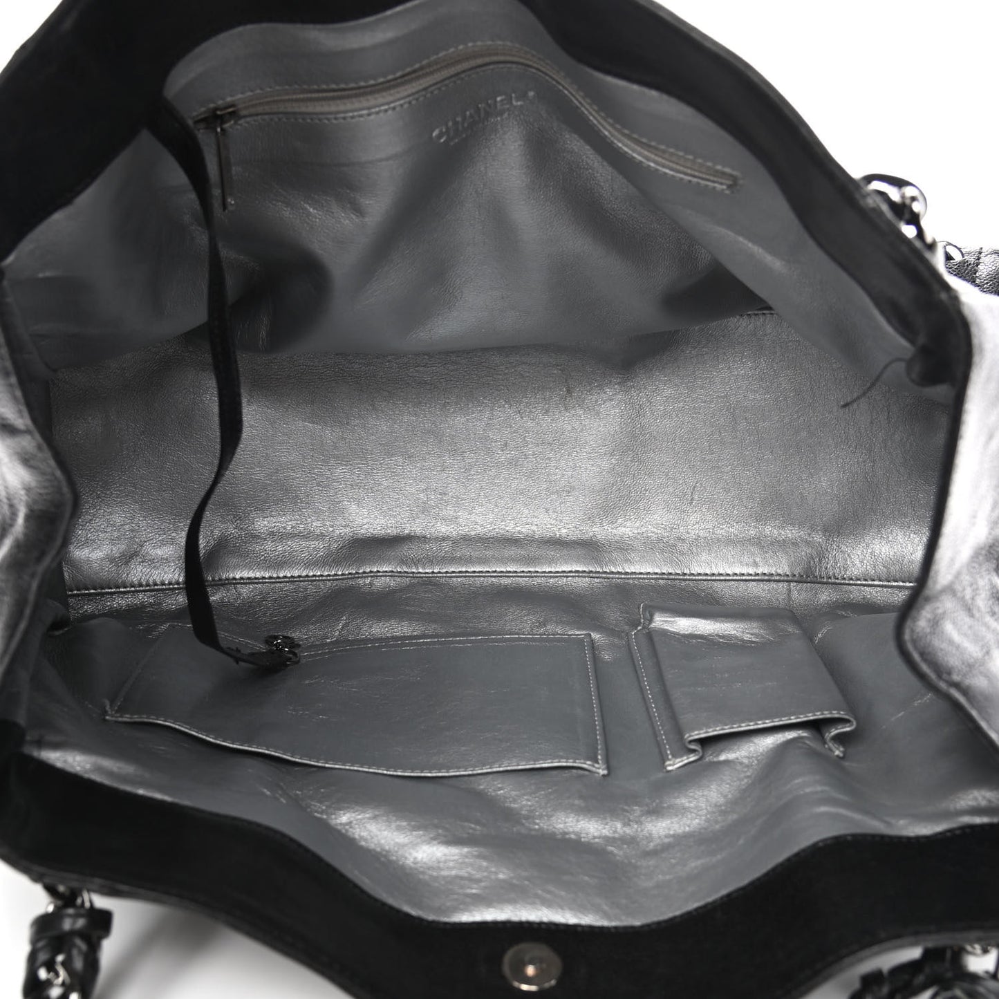 Glazed Caviar East West Modern Chain Tote Black