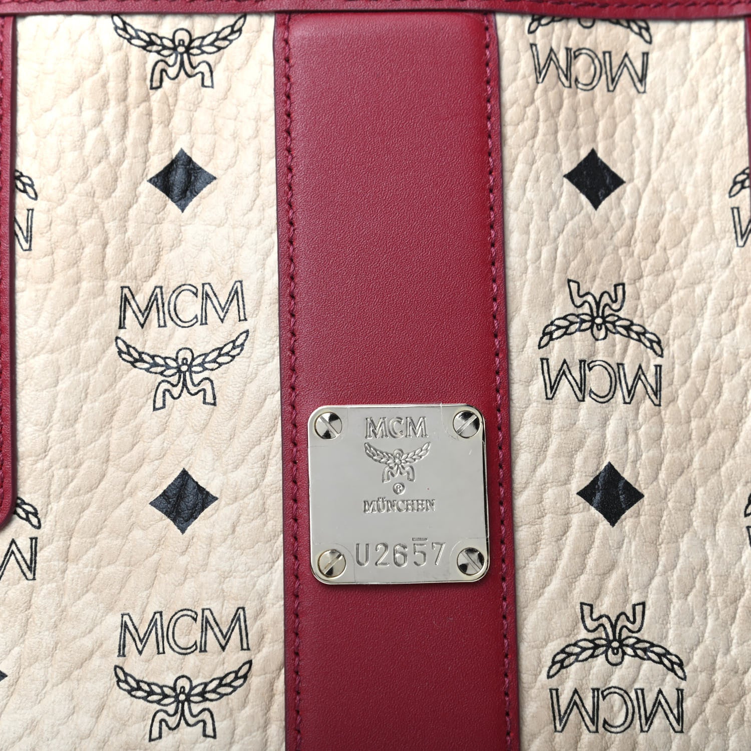 MCM Visetos Medium Liz Reversible Shopper Tote Beige Red 7 of 9