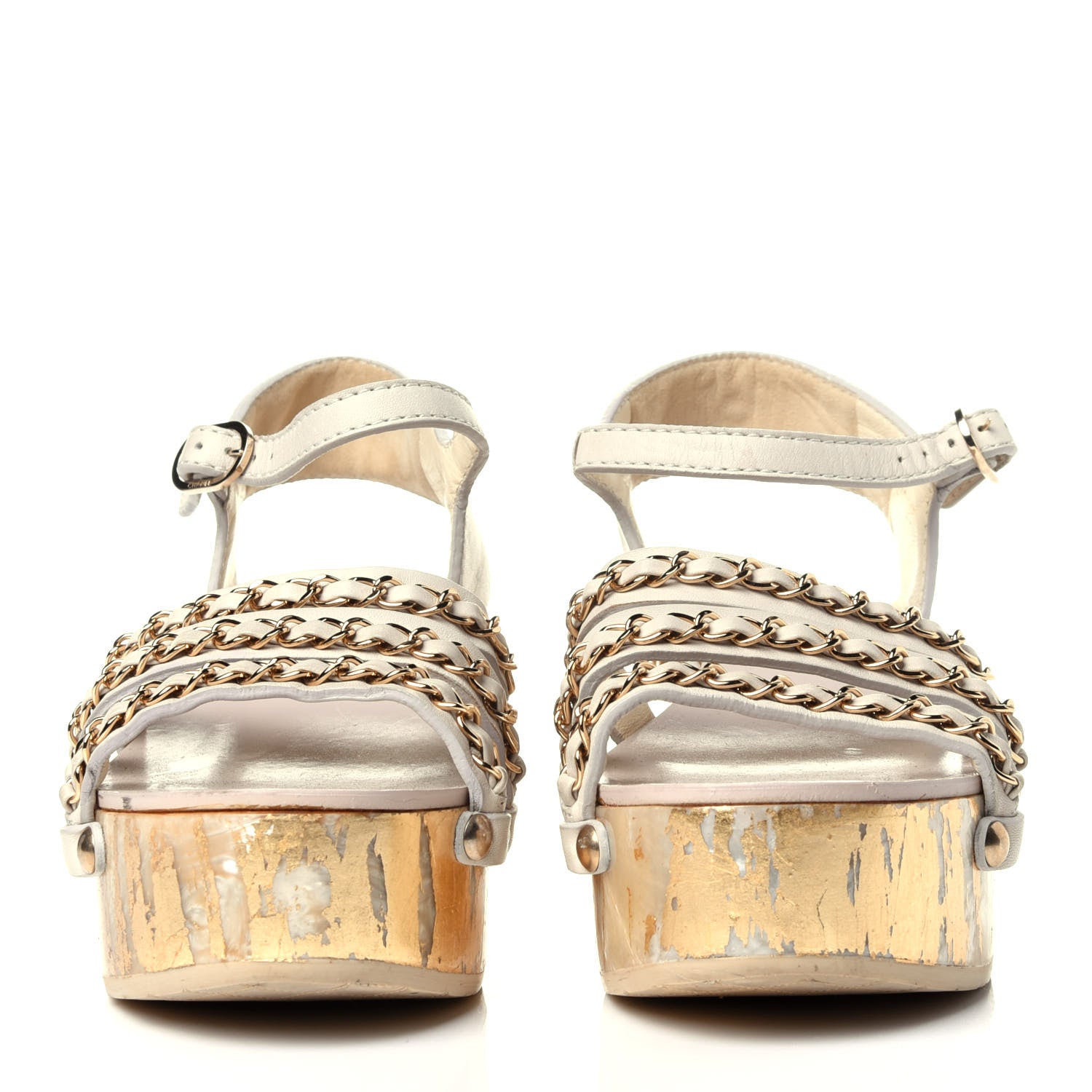 Chanel Calfskin Chain Wedge Sandals 36 White 2 of 10