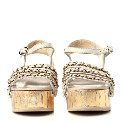 Chanel Calfskin Chain Wedge Sandals 36 White 2 of 10