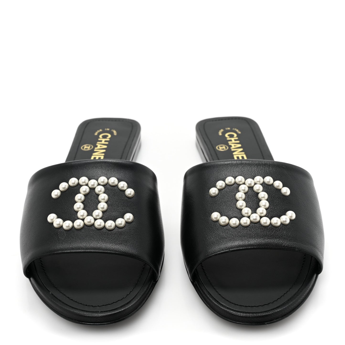 Lambskin Pearl CC Sandals 39 Black