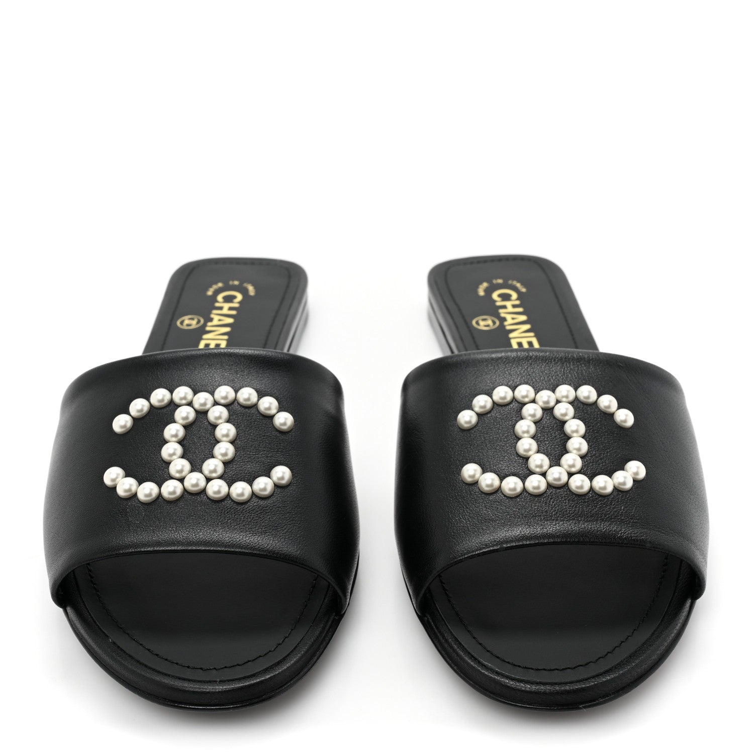 Chanel Lambskin Pearl CC Sandals 39 Black 2 of 9