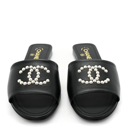Chanel Lambskin Pearl CC Sandals 39 Black 2 of 9