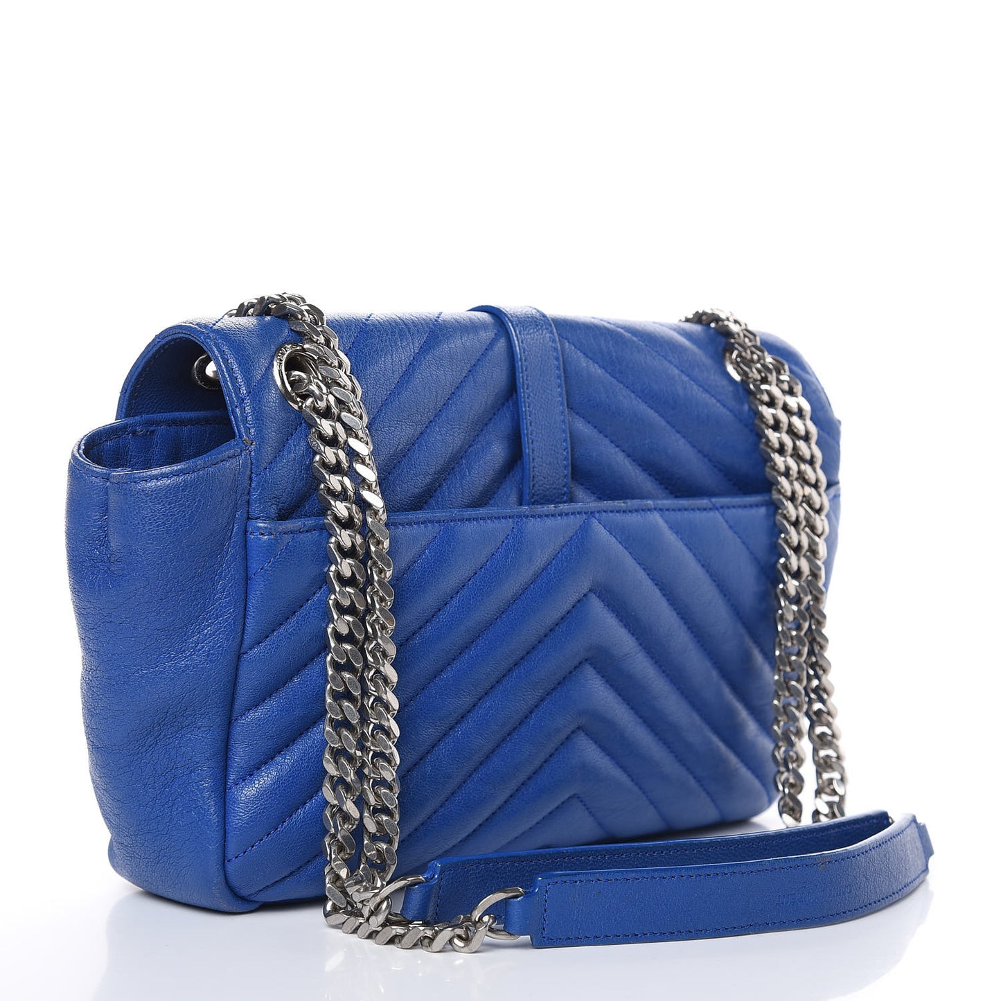 Sheepskin Matelasse Medium Monogram College Punk Chain Satchel Blue Majorelle