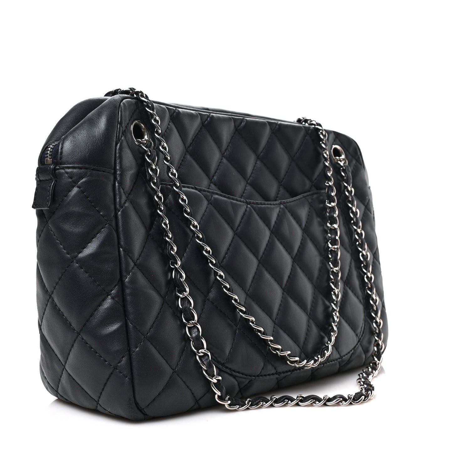 Lambskin Quilted Large Camera Case Navy Blue