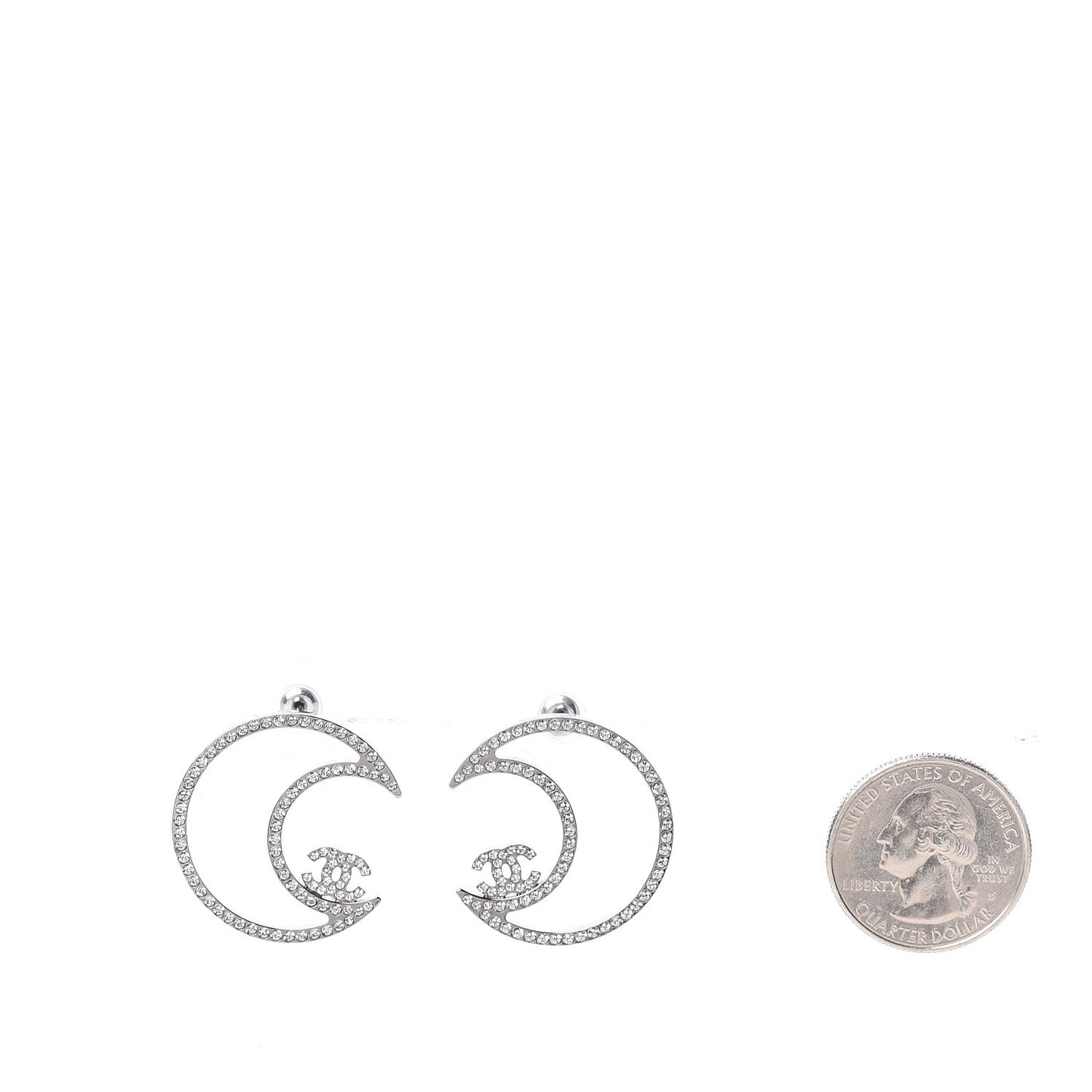 Strass Crystal CC Moon Earrings Silver