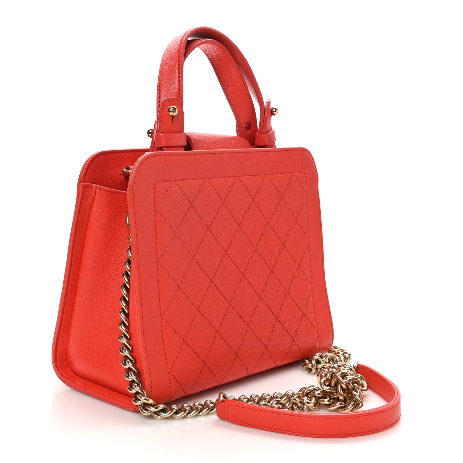 Chanel Grained Calfskin Stitched Small Label Click Shopper Tote Red 2 of 11