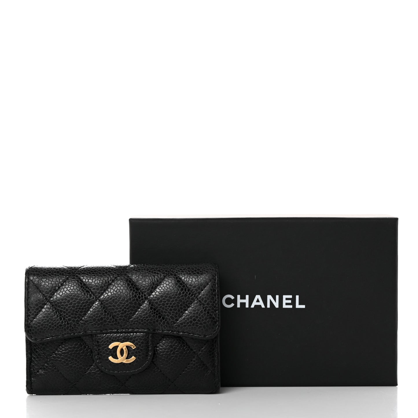 Caviar Quilted Flap Card Holder Wallet Black