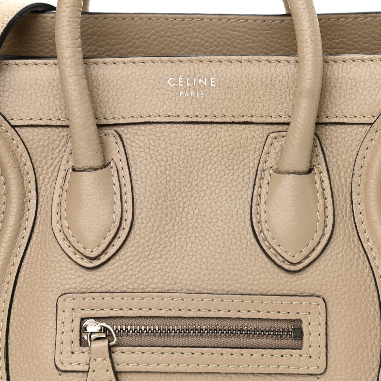 Celine Drummed Calfskin Nano Luggage Dune 7 of 15