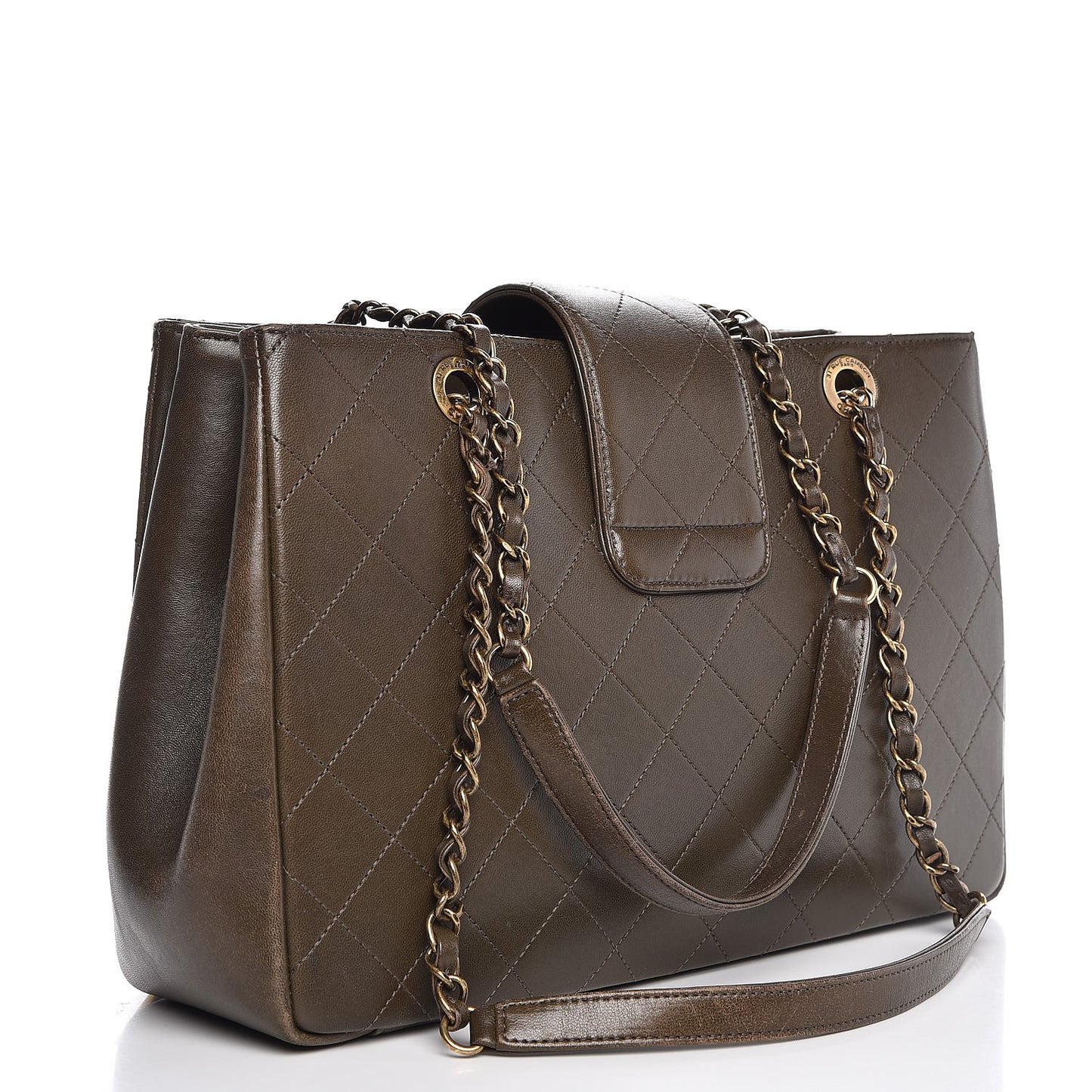 Lambskin Around The Corner Medium Shopping Tote Khaki