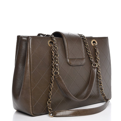 Chanel Lambskin Around The Corner Medium Shopping Tote Khaki 3 of 17