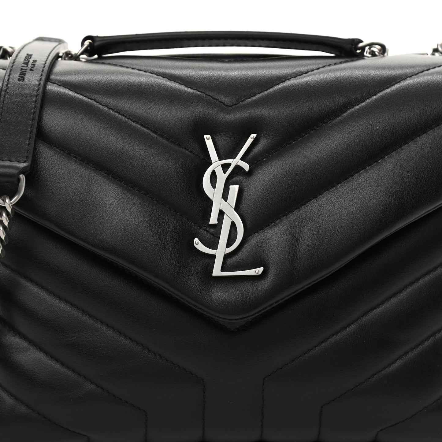 Calfskin Y Quilted Monogram Small Loulou Chain Satchel Black