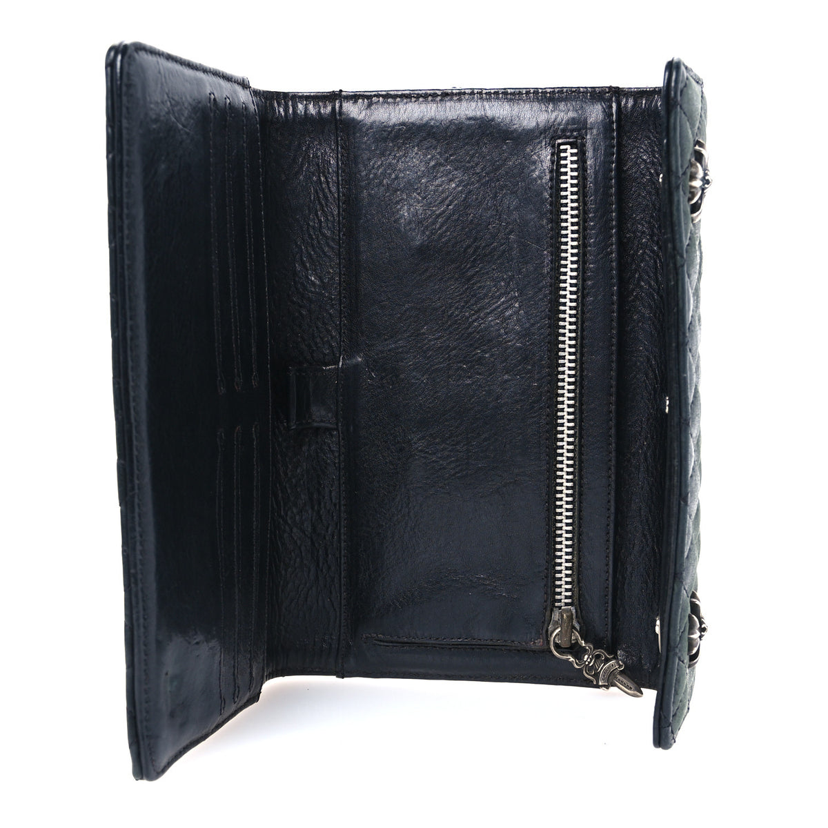 Lambskin Cross Snap Wave 4 Tri Fold Wallet Black