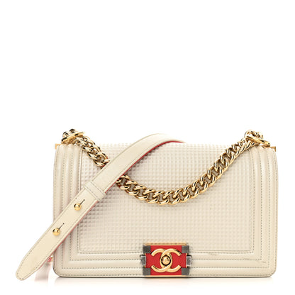 Chanel Lambskin Embossed Medium Boy Cube Flap White 1 of 14