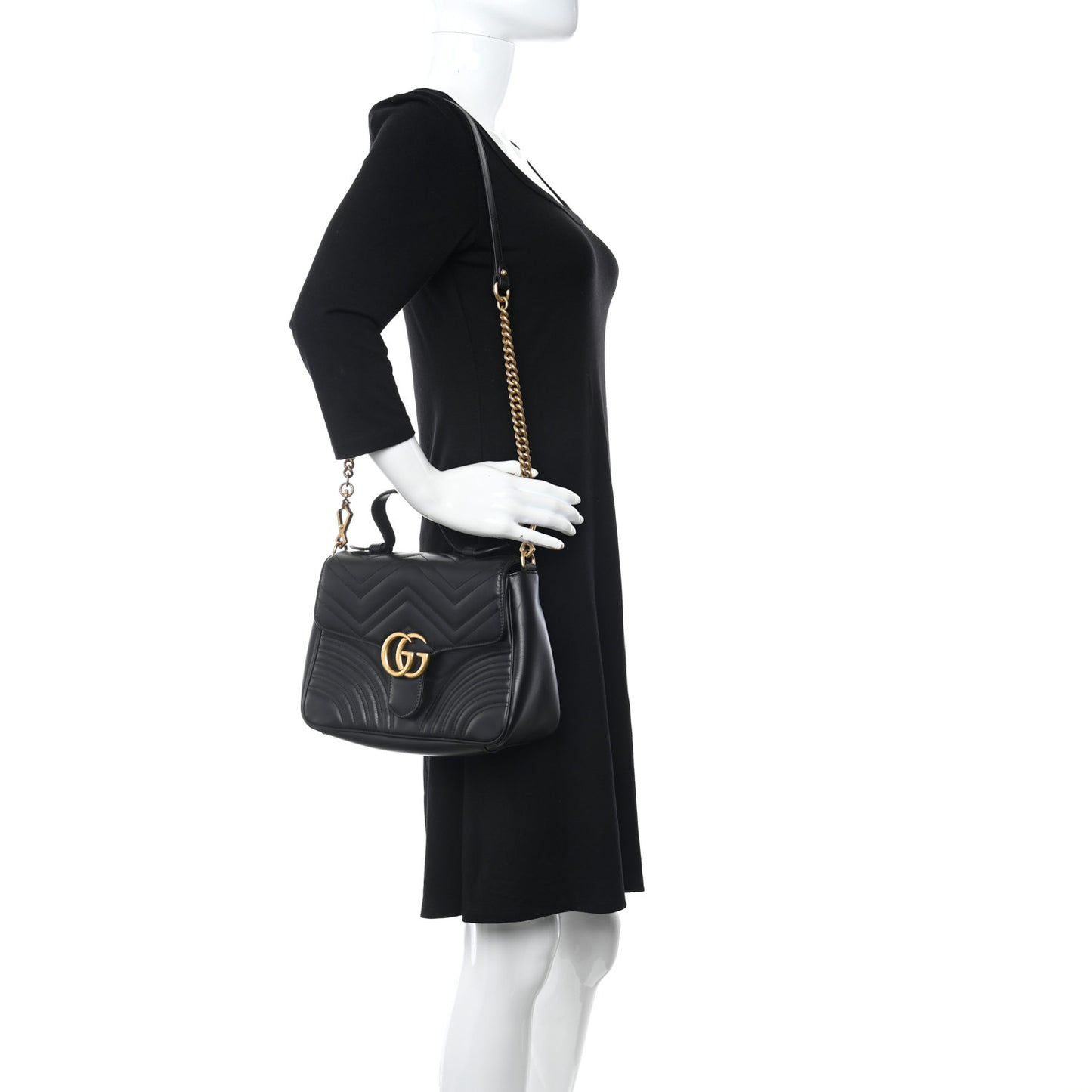 Calfskin Matelasse Small GG Marmont Top Handle Shoulder Bag Black