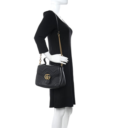 Gucci Calfskin Matelasse Small GG Marmont Top Handle Shoulder Bag Black 2 of 14