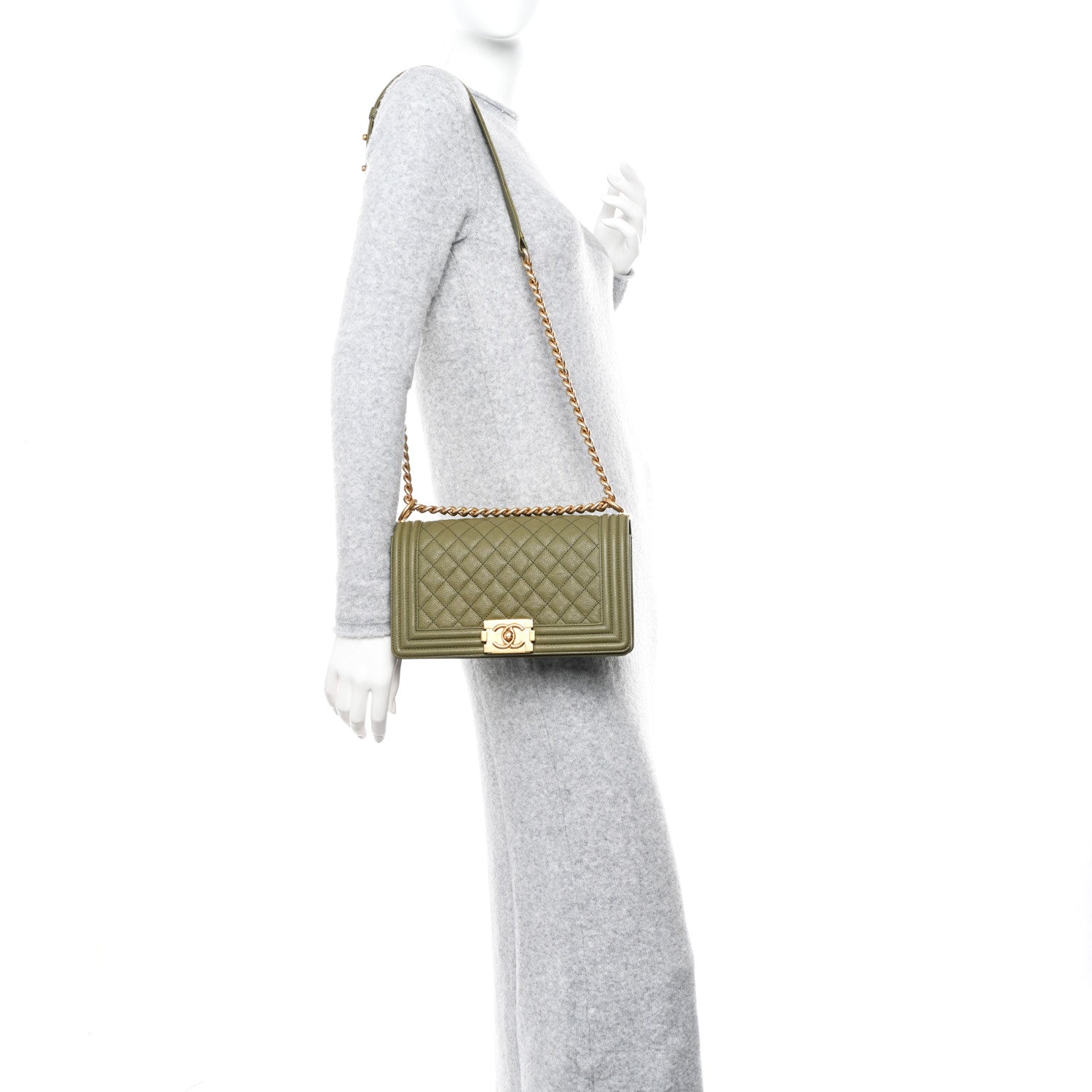 Chanel Caviar Quilted Medium Boy Flap Khaki 3 of 11