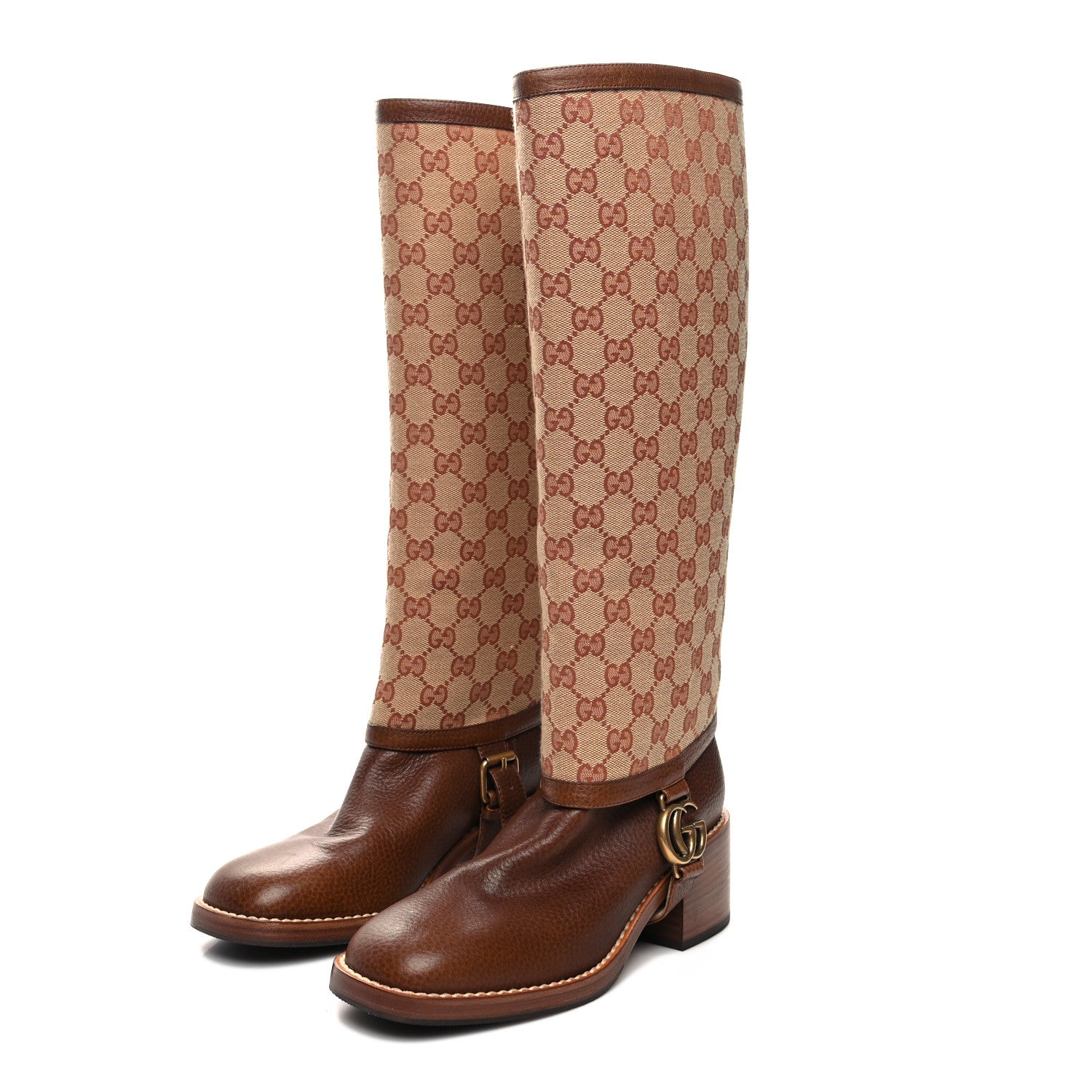 Gucci GG Monogram Calfskin Lola Tall Boots 37.5 Beige Ruggine Cuir 3 of 9