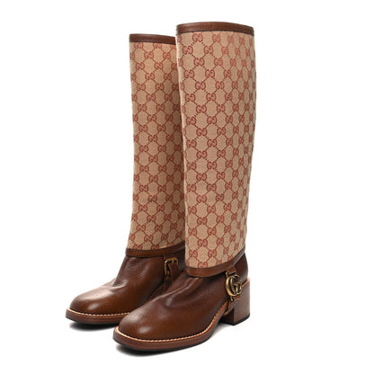 Gucci GG Monogram Calfskin Lola Tall Boots 37.5 Beige Ruggine Cuir 3 of 9